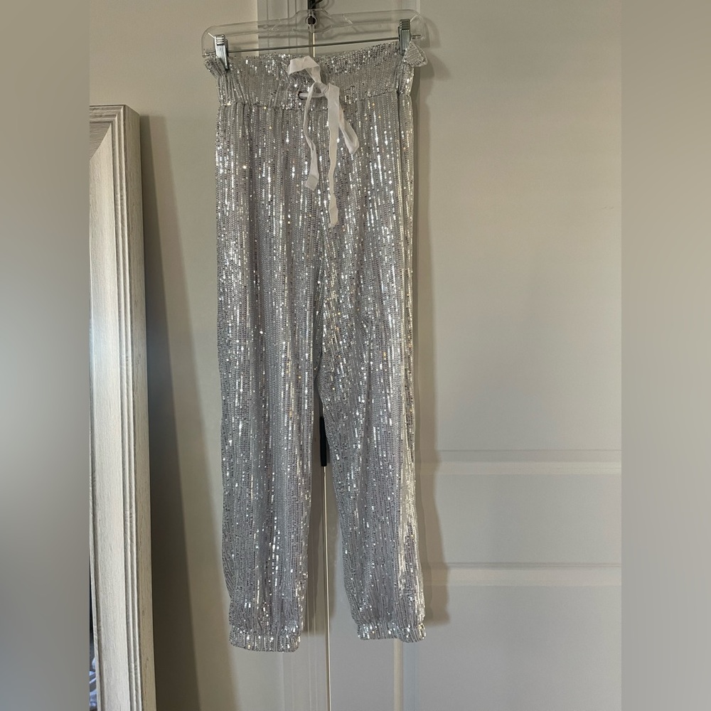 Sequin Pants - Silver Size Medium